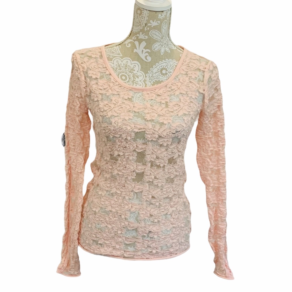 Free People Sheer Lace Long Sleeve Blouse SM 1879